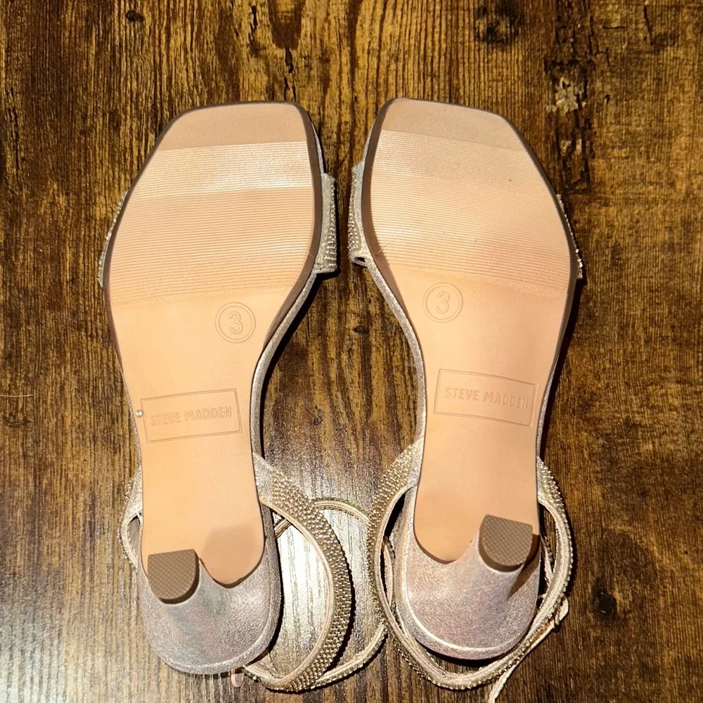 Steve Madden Kids J-Skyla Rhinestone Heeled Sandals Metallic Silver size - K3